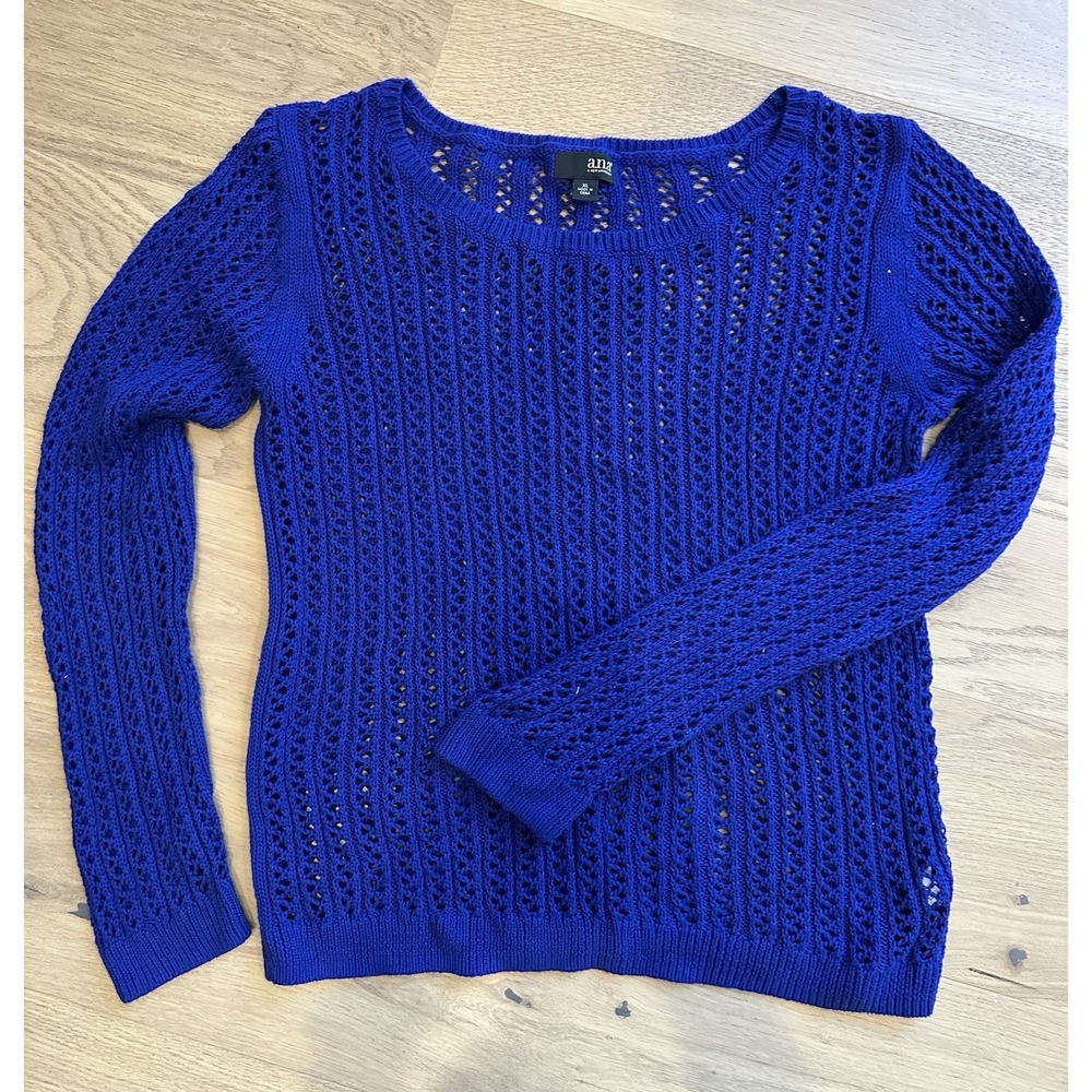 Ana Royal Blue Womens Long Sleeve Round Neck Cozy Open Knit Pullover Sweater XL